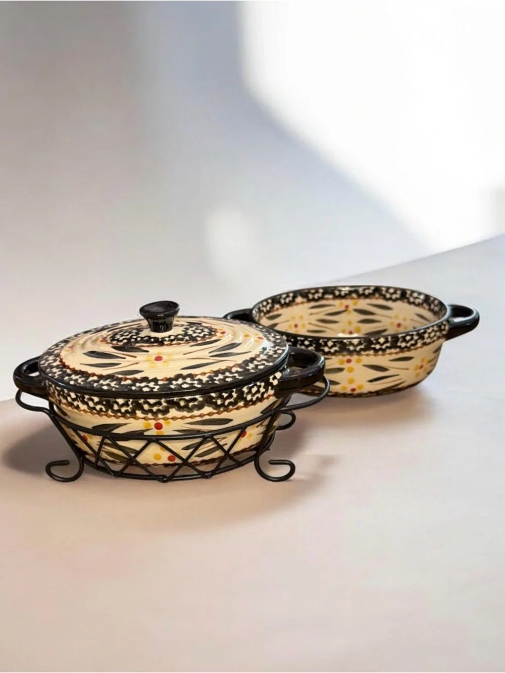 2 Temptations Old World 10 oz. Mini Casserole Dish w/ Lid & Wire Rack By Tara